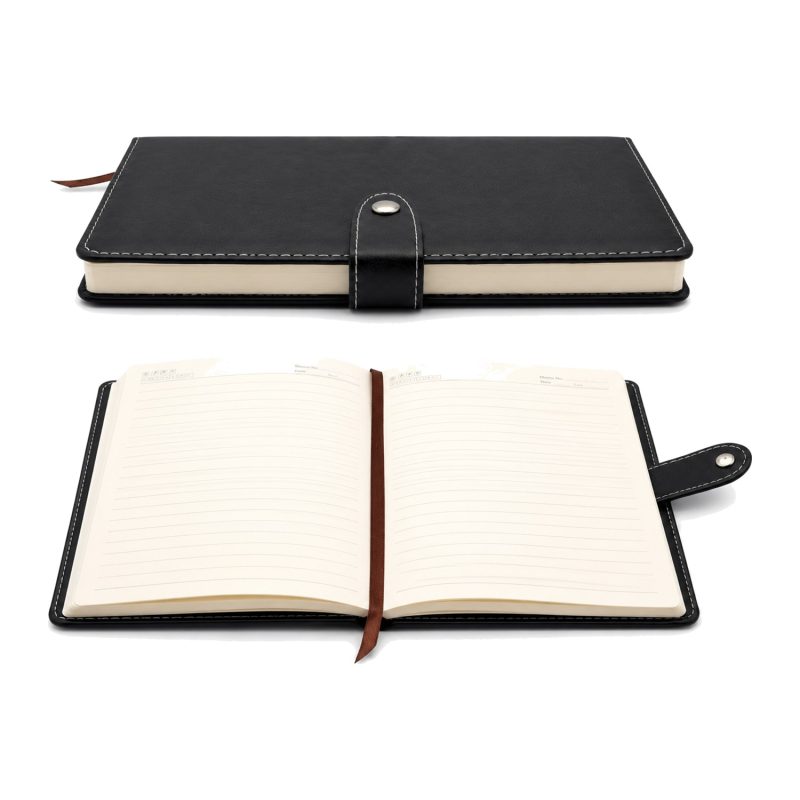 2 Notebook A5 negru tip piele și închidere cu capsă