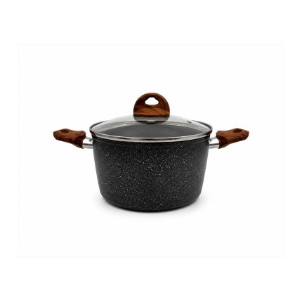 Copy of Oală antiaderentă 24 cm Baroly, înveliș granit, capac sticlă, mânere aspect lemn, pentru inducție_