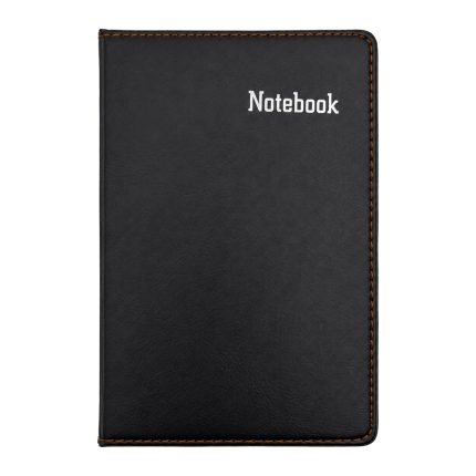 Notebook 32K negru cu copertă tip piele și cusături portocalii