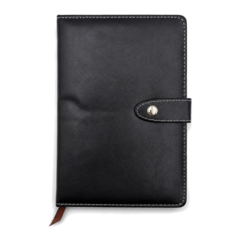 Notebook A5 negru tip piele și închidere cu capsă
