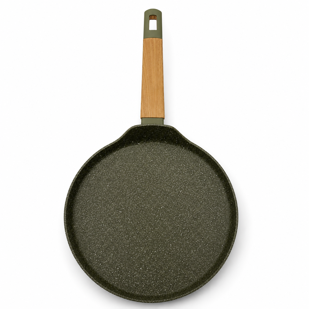 Tigaie clatite aspect granit Tigaie antiaderentă pentru clătite, 28cm, verde, înveliș granit, mâner aspect lemn, Inducție - imagine 1