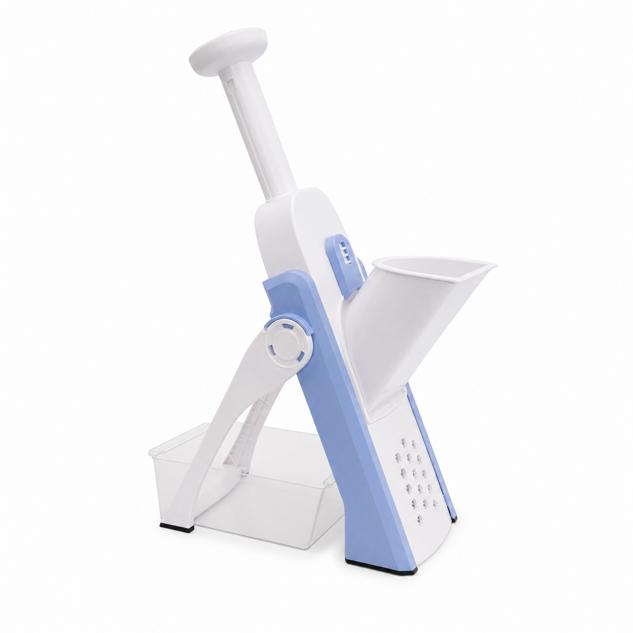 brava-slicer-legume-cu-arc Feliator multifuncțional Brava Spring Slicer cu arc - feliere, julienne, răzuire și cuburi - imagine 1