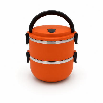 Caserolă termică etajată pentru mâncare, inox interior, 1.4L, portocaliu