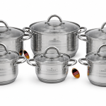 Set de oale din inox Edenberg cu capace din sticlă, 10 piese
