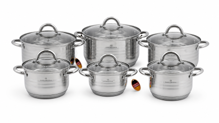 Set de oale din inox Edenberg cu capace din sticlă, 10 piese