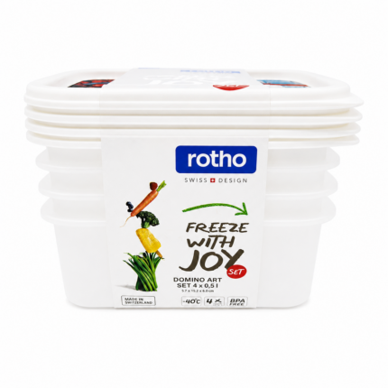 Set 4 recipiente alimentare Rotho Domino, pentru congelator și depozitare