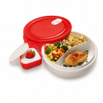 Caserolă rotundă pentru microunde, 1.2 L, cu capac ermetic roșu