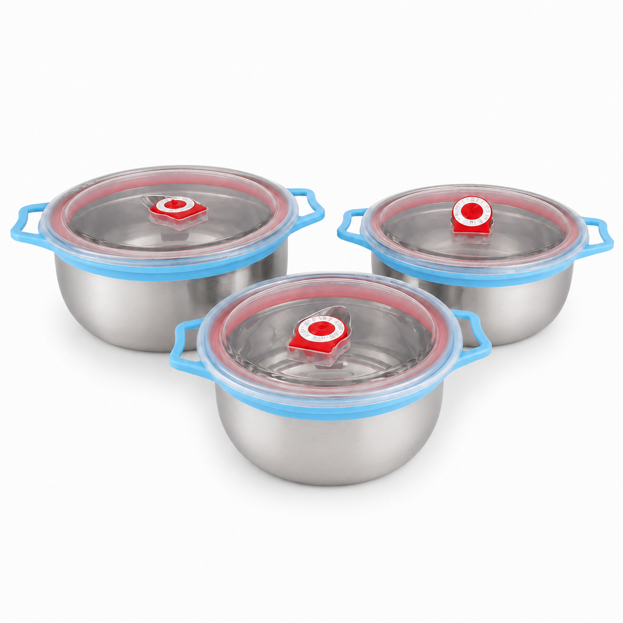 caserola-cu-capac-transparent Set 3 caserole din inox cu capace transparente și valvă - imagine 1