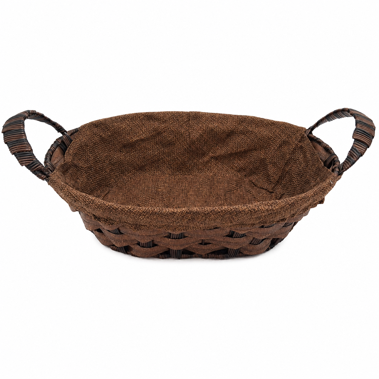 cos-oval-impletit-cu-manere Coș oval împletit cu mânere și căptușeală textilă, maro - imagine 1