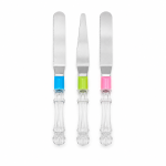 Set 3 cuțite pentru unt, creme și deserturi, cu mâner transparent, multicolor