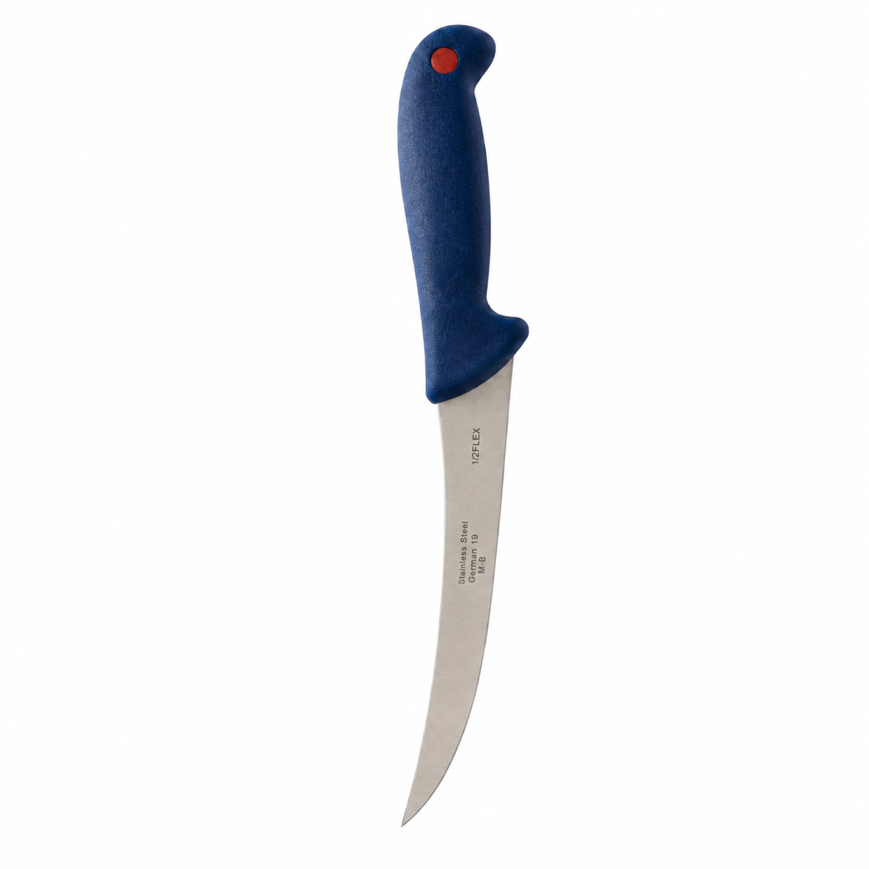 cutit-profesional-curbat-2 Cuțit profesional pentru filetare, lamă curbată din inox 19cm, mâner ergonomic antialunecare, albastru - imagine 1