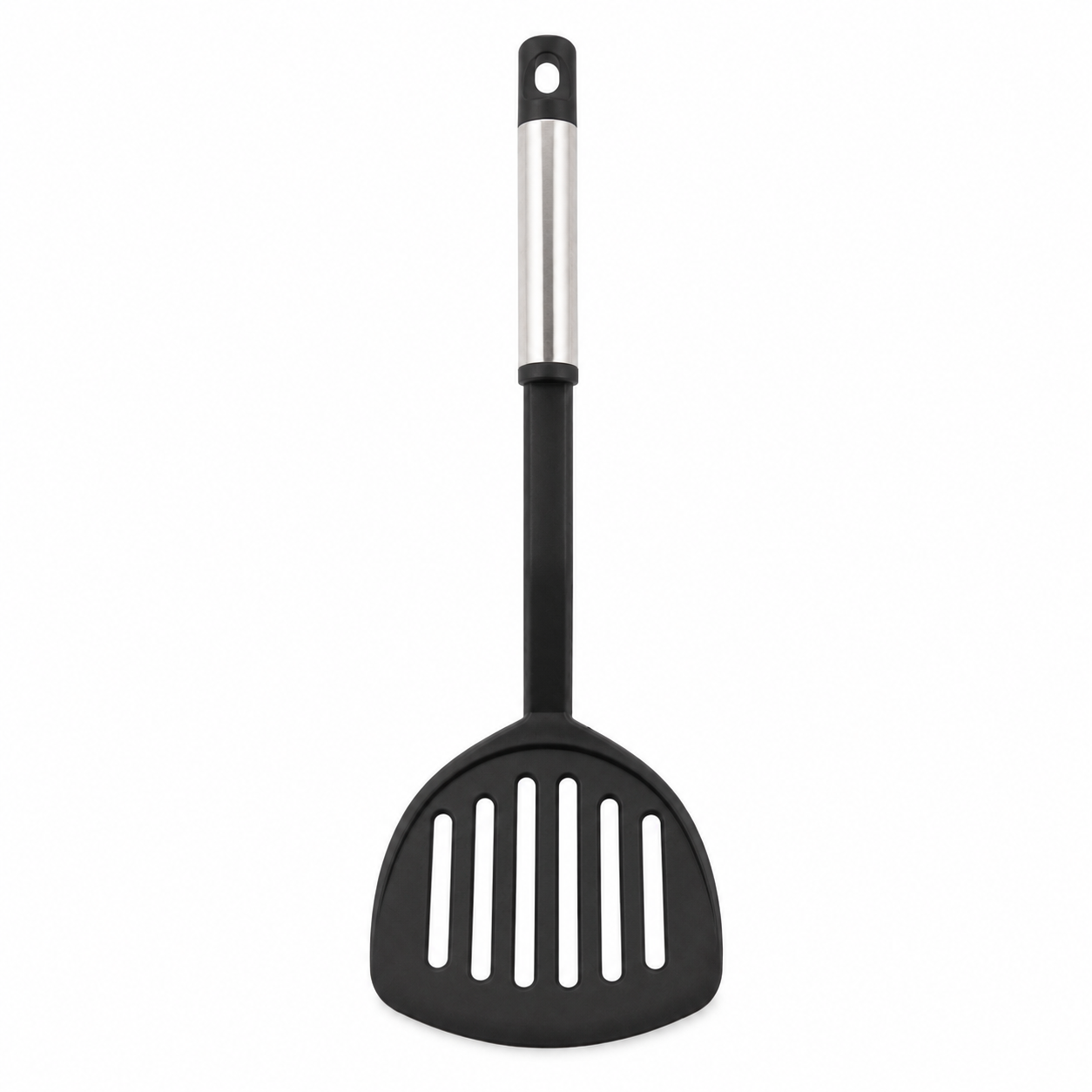 lingura-pentru-bucatarie-ip-strecuratoare Paletă perforată de bucătărie, din plastic, cu mâner metalic - imagine 1