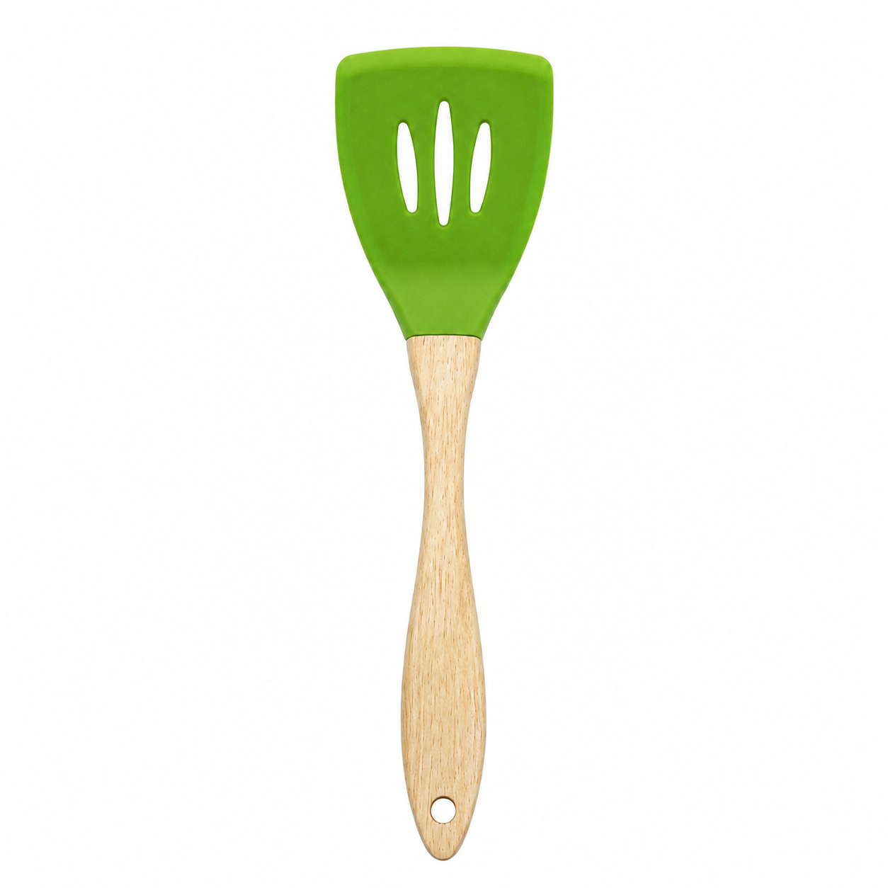 paleta-din-silicon-chiftele Paletă perforată din silicon, mâner din lemn - imagine 1