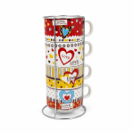 Set 4 cești din ceramică, modele asortate, 200–270 ml
