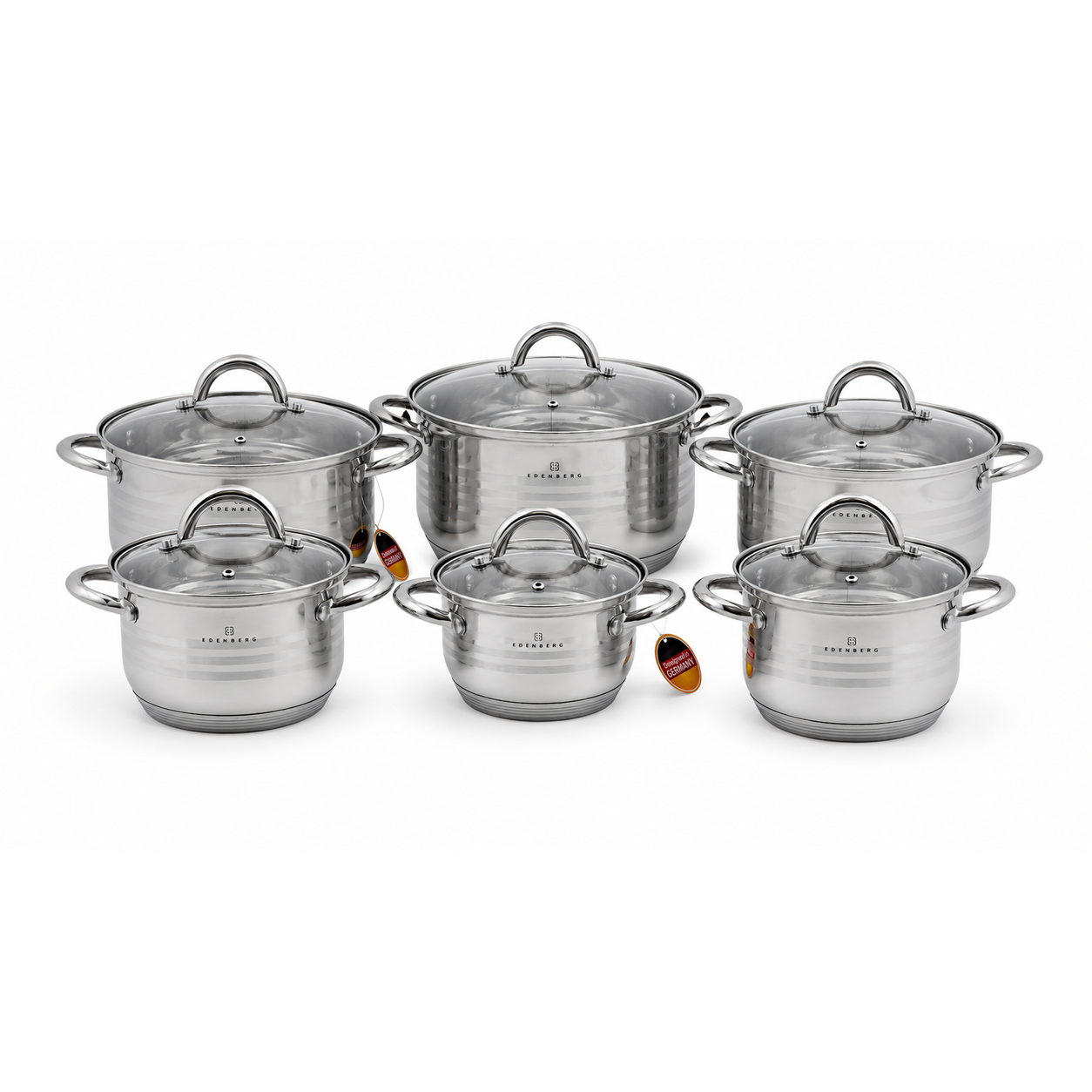 set-oale-inductie Set de oale din inox Edenberg cu capace din sticlă, 12 piese - imagine 1