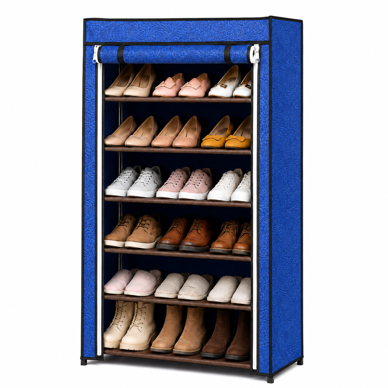 shoeoffice-textil-6-niveluri-maro Dulap 60x30x108 cm pentru pantofi, cu husă textilă, pentru hol sau dressing - imagine 1