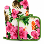 Set mănușă bucătărie și suport pentru vase calde, model floral