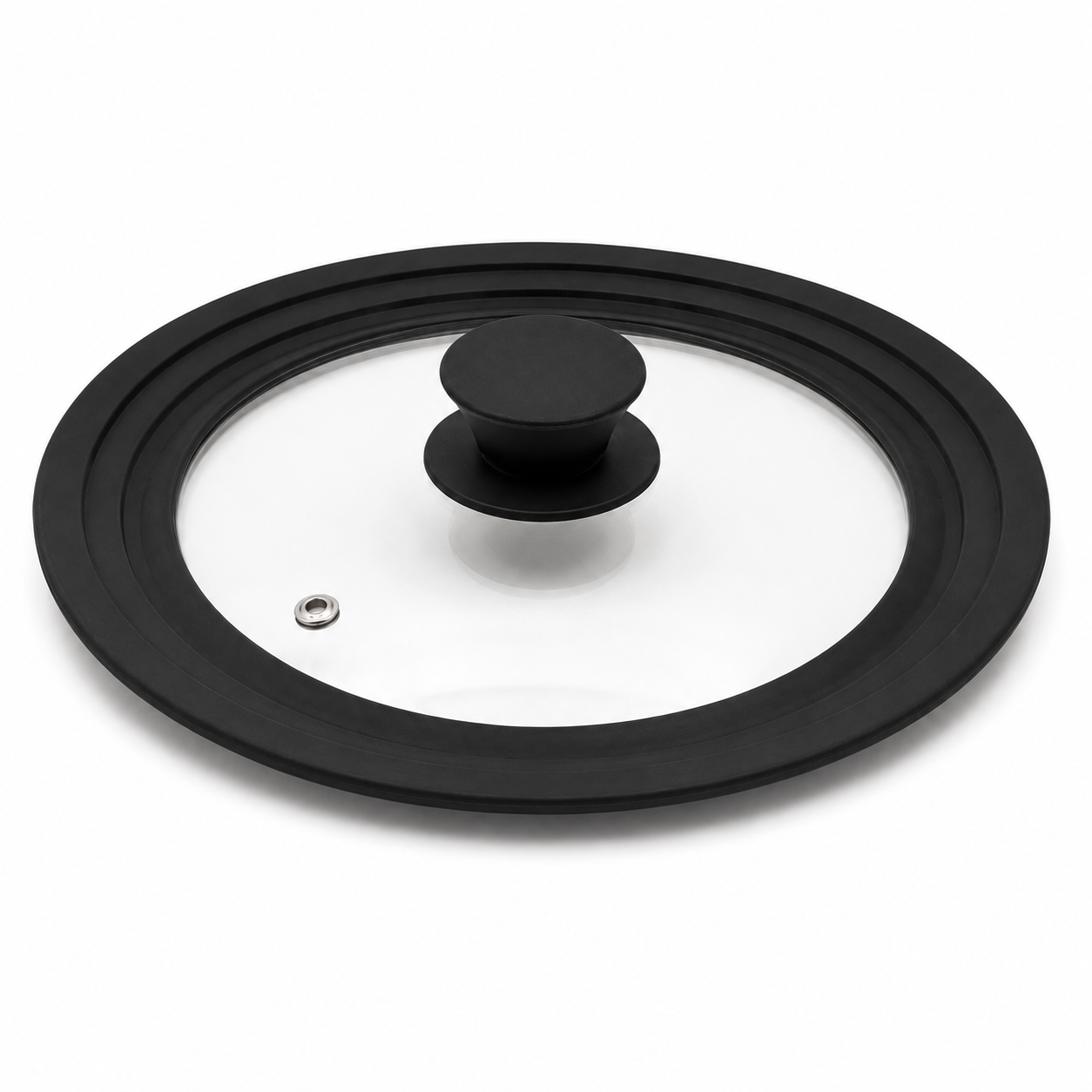 capac-sticla-27cm-principal Capac din sticlă pentru oale și tigăi, margine din silicon, orificiu pentru abur, negru - imagine 1