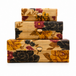 Set 3 cutii decorative din bambus, model floral multicolor