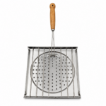 Grătar metalic pentru aragaz, cu tavă perforată și mâner din lemn, 20x19.5 cm
