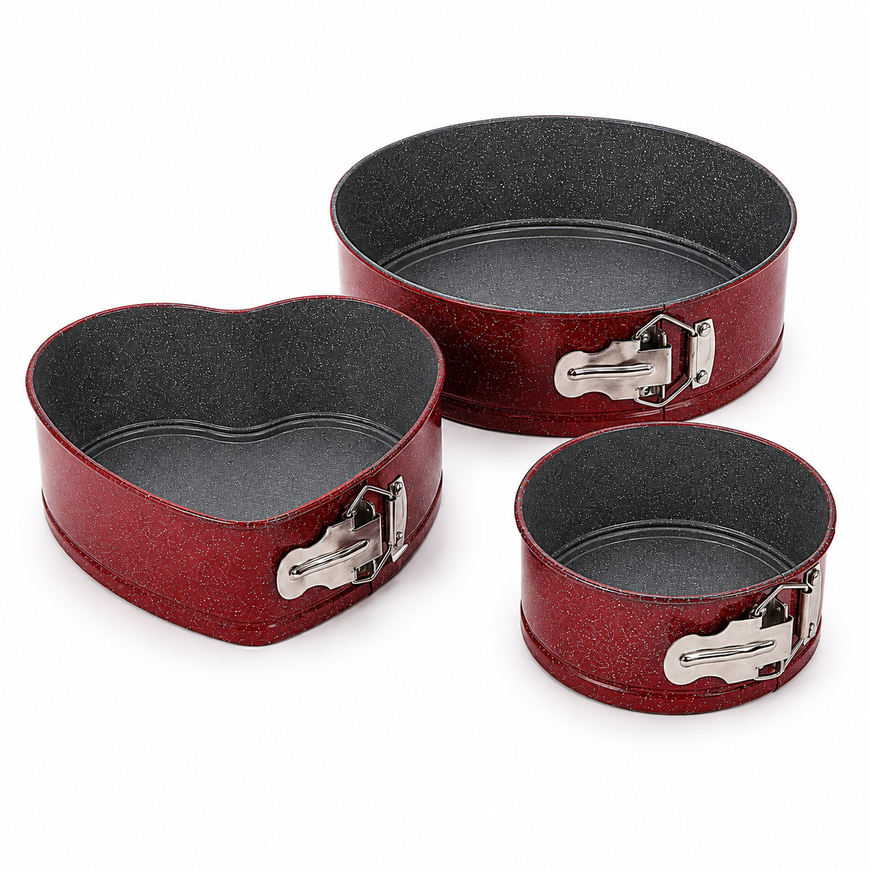forme-pentru-copt-model-romantic Set 3 forme de copt cu înveliș antiaderent Goldflon, pentru tort și prăjituri, grena 24/26/28cm - imagine 1