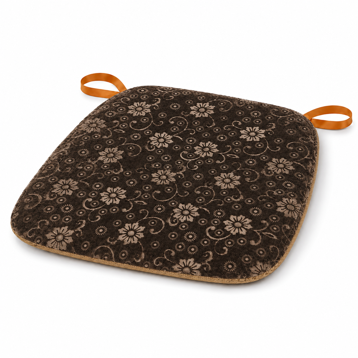 perna-aspect-catifea-bej Pernă decorativă pentru scaun, cu model floral și aspect catifelat - imagine 1