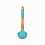 Polonic din silicon alimentar – Mâner din lemn cu inserție ergonomică, anti-zgâriere pentru supe și ciorbe
