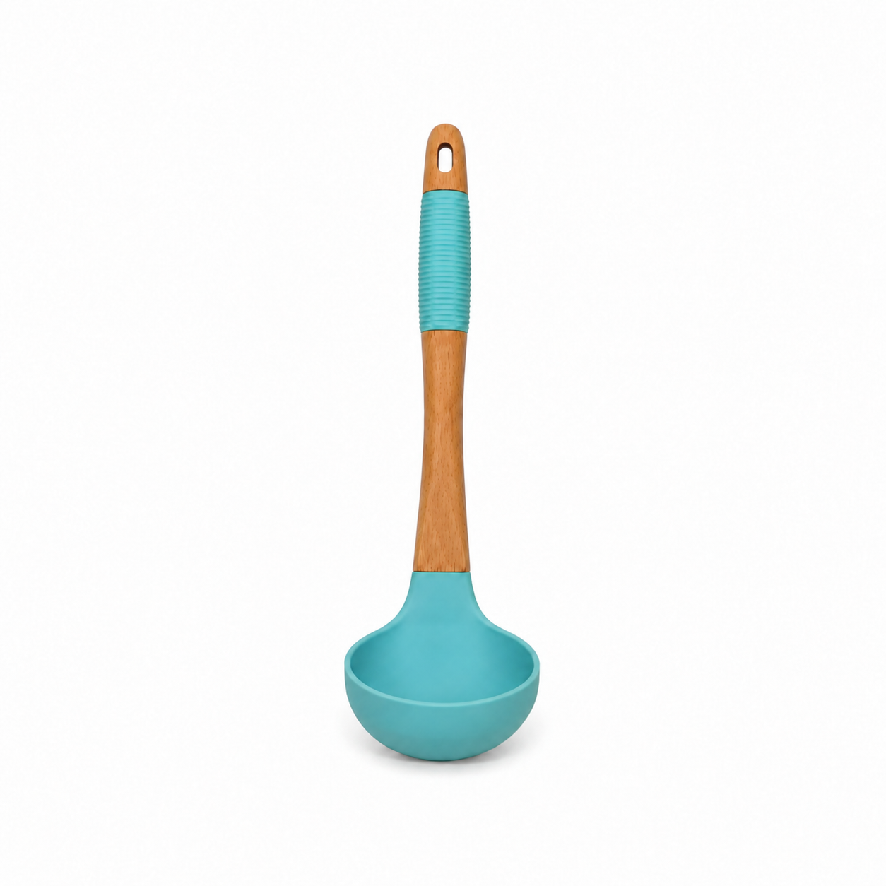 polonic-maner-ergonomic Polonic din silicon alimentar – Mâner din lemn cu inserție ergonomică, anti-zgâriere pentru supe și ciorbe - imagine 1
