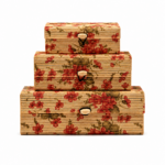 Set 3 cutii decorative din bambus, model flori roz