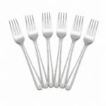 Set 6 furculițe de masă din metal, model decorativ pe mâner, argintiu