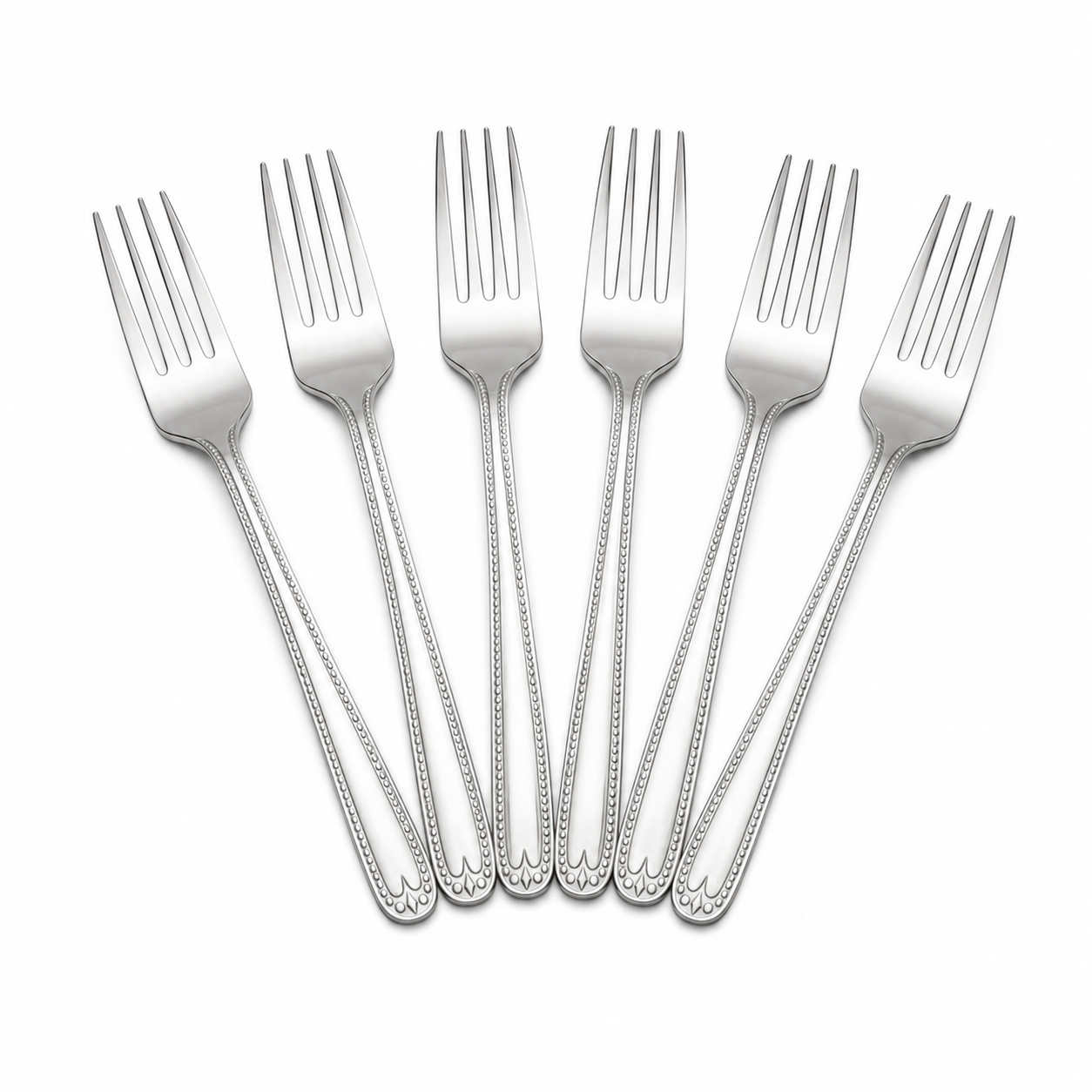 set-furculite-elegante Set 6 furculițe de masă din metal, model decorativ pe mâner, argintiu - imagine 1