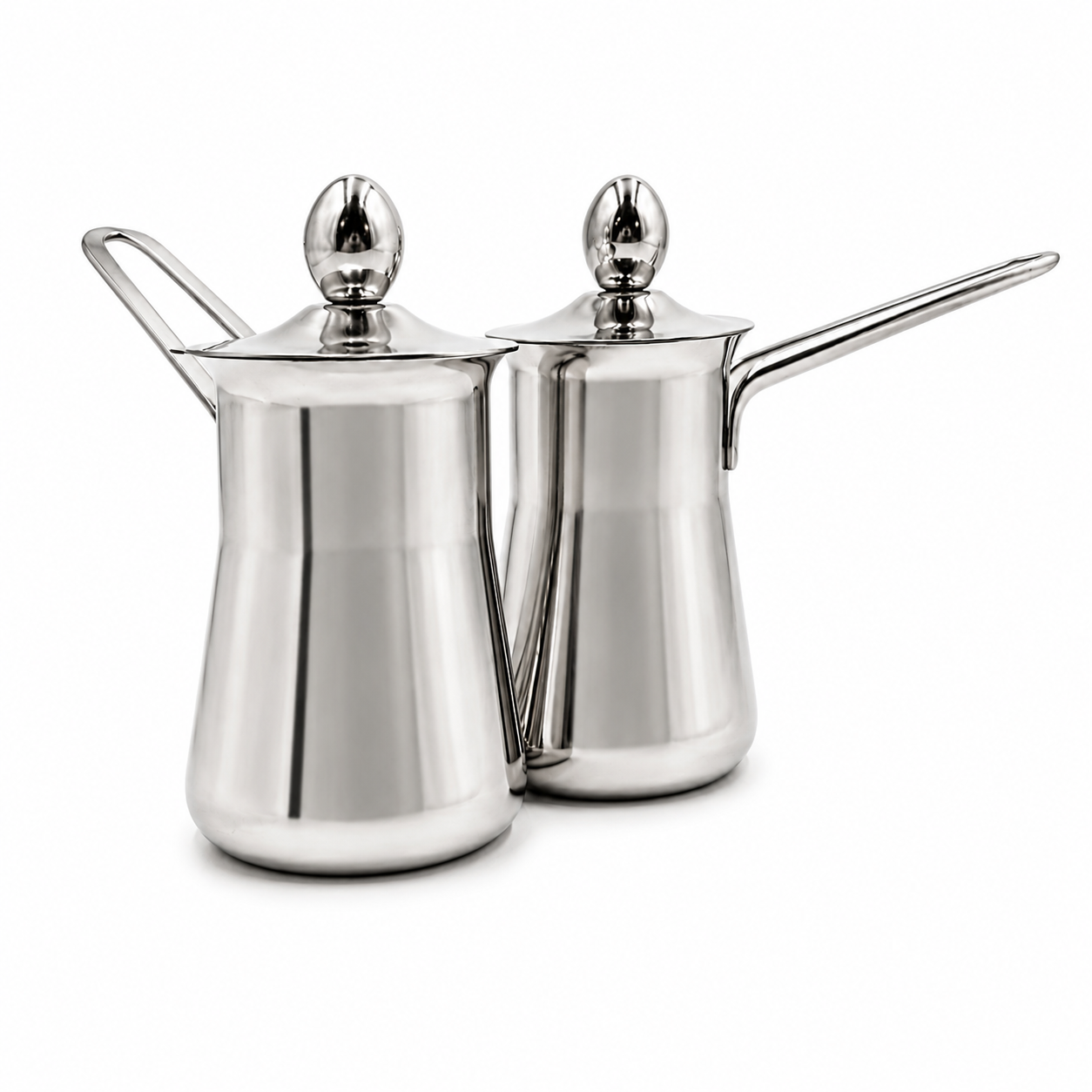 set-ibrice-din-inox Set 2 ibrice pentru cafea cu capac și mâner lung, inox, argintiu - imagine 1