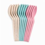 Set 12 lingurițe reutilizabile din material cu paie de grâu, culori pastelate