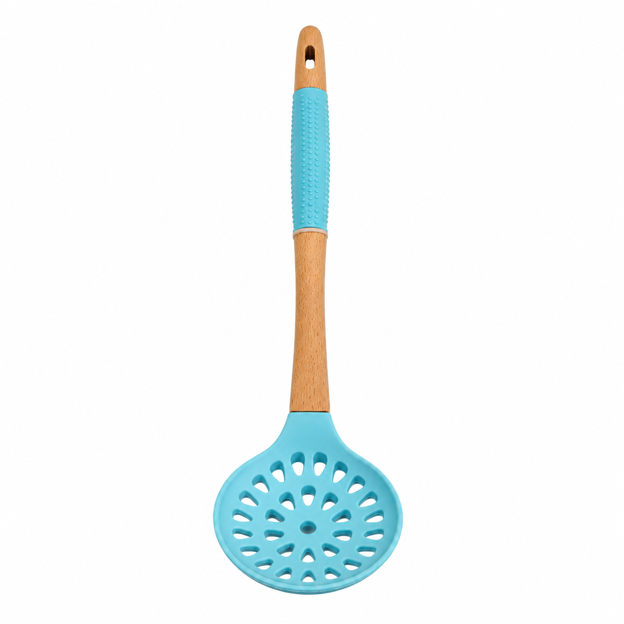 spumiera-din-silicon-alimentar-manson-ergonomic Spumieră din silicon alimentar – Mâner din lemn cu manșon ergonomic, anti-zgâriere pentru scurgere - imagine 1