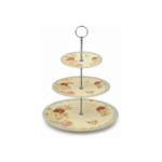 Platou etajat pentru servire, 3 niveluri, model floral, cu mâner metalic