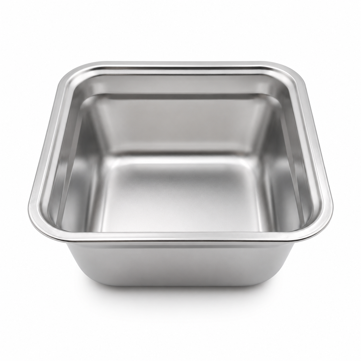 tava-inox-26cm Tavă pătrată din inox pentru bucătărie, 26 cm, cu margini rotunjite - imagine 1