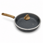 Tigaie cu capac din sticlă, finisaj granitat, mâner lemn, compatibilă inducție, 28cm