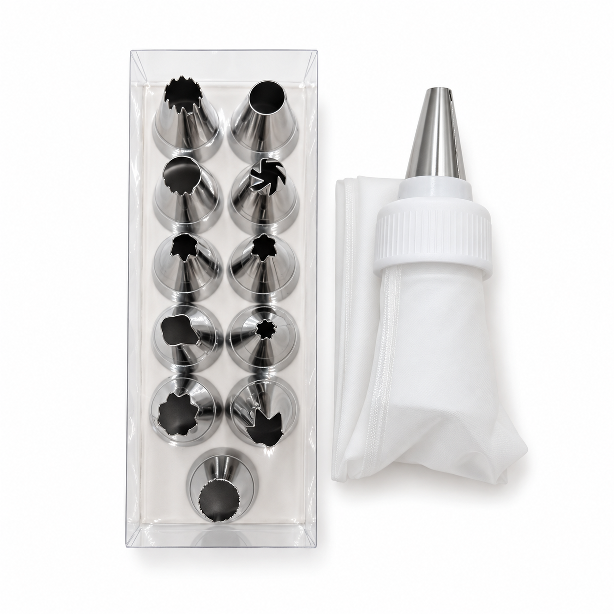 Set-ornat-decorat-prăjituri Set ornat și decorat prăjituri, 15 piese – Duiuri metalice și tub aplicator - imagine 1