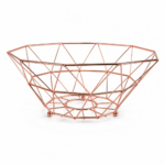 Coș decorativ metalic pentru fructe și pâine, design geometric modern, culoare cupru
