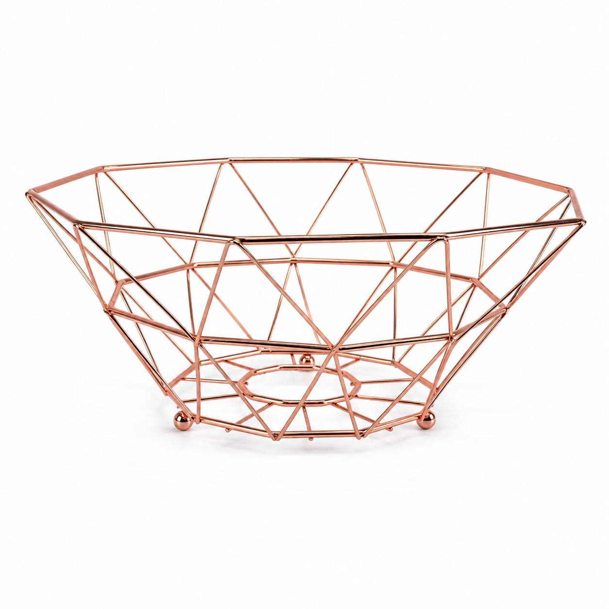 cos-decorativ-metalic Coș decorativ metalic pentru fructe și pâine, design geometric modern, culoare cupru - imagine 1