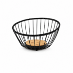 Coș decorativ pentru fructe, din metal, cu bază din bambus, 28cm