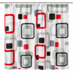 Perdea de duș impermeabilă din poliester - Model geometric rosu-negru 180 x 180 cm