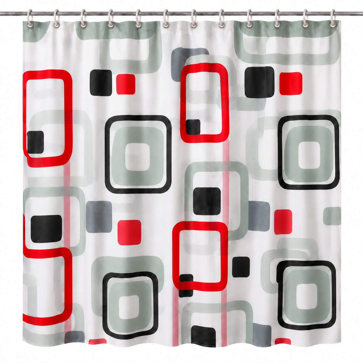 perdea-pentru-dus-180x180cm Perdea de duș impermeabilă din poliester - Model geometric rosu-negru 180 x 180 cm - imagine 1