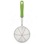 Spumieră tip plasă din inox cu mâner verde – Ustensilă pentru prăjit și strecurat (Model Spider)
