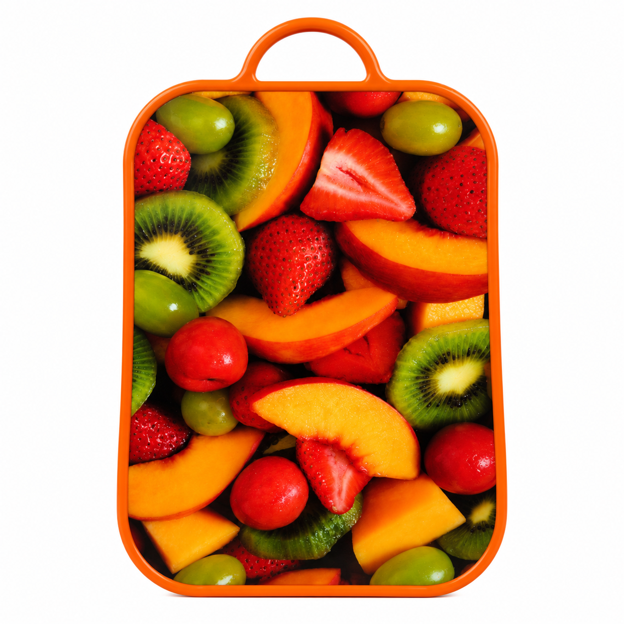 tocator-imprimeu-fructe-mixte-kiwi Tocător de bucătărie dreptunghiular cu mâner lateral, diferite imprimeuri, 37 x 25 cm - imagine 1